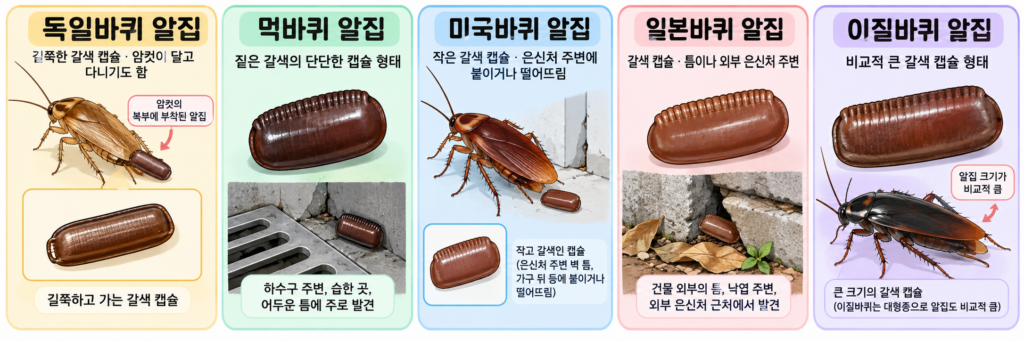바퀴벌레 종류별 알집 생김새와 특징
