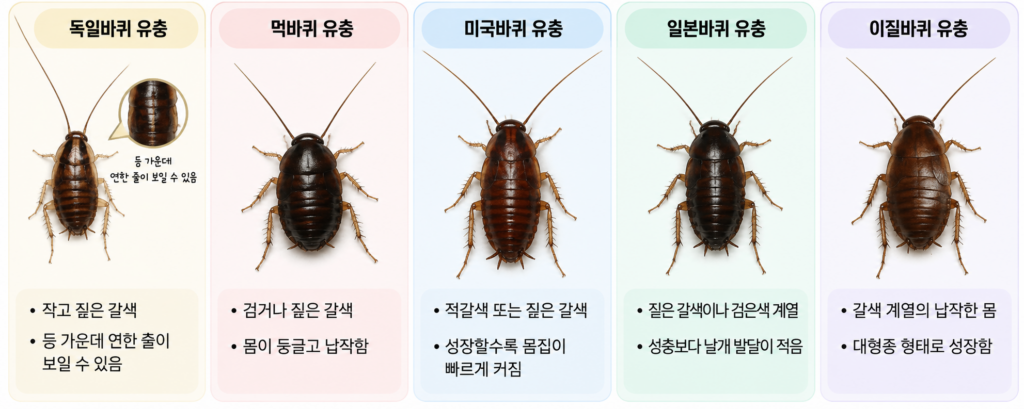 바퀴벌레 새끼 종류별 생김새와 유충 특징 비교 이미지